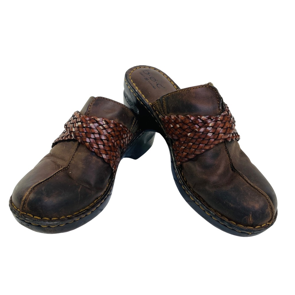 b.o.c. Born Concept Brown Leather Woven Strap Clogs Mules C43023 Womens 10 42